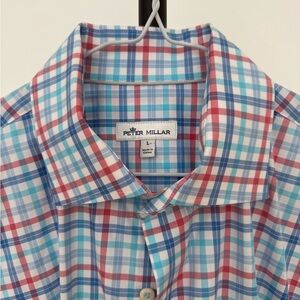 Peter Millar Plaid Button-Up Shirt in Blue and Red